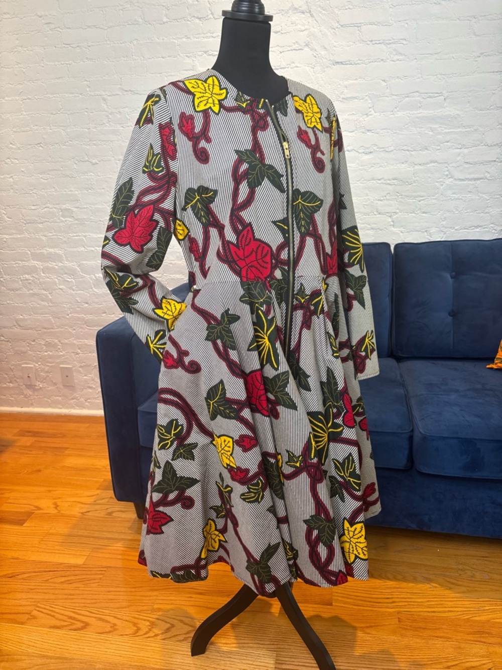 Mae Otti “Keita” African Floral Zip-Front Fit & Flare Dress - XL - Picture 2 of 10